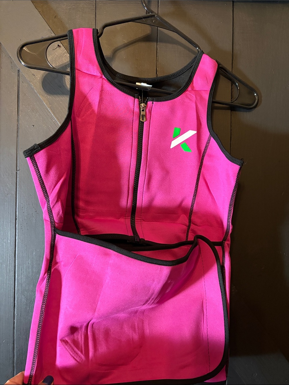 Zip-Front Athletic Tank in Bright Pink with Black Trim